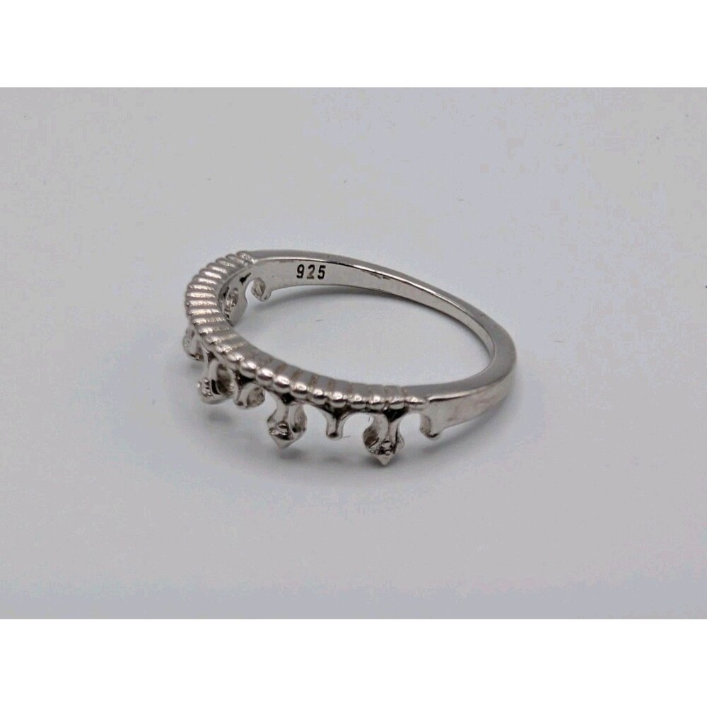 925 Sterling Silver Princess Tiara Crown Ring Milgrain Dainty Minimal - Picture 6 of 10